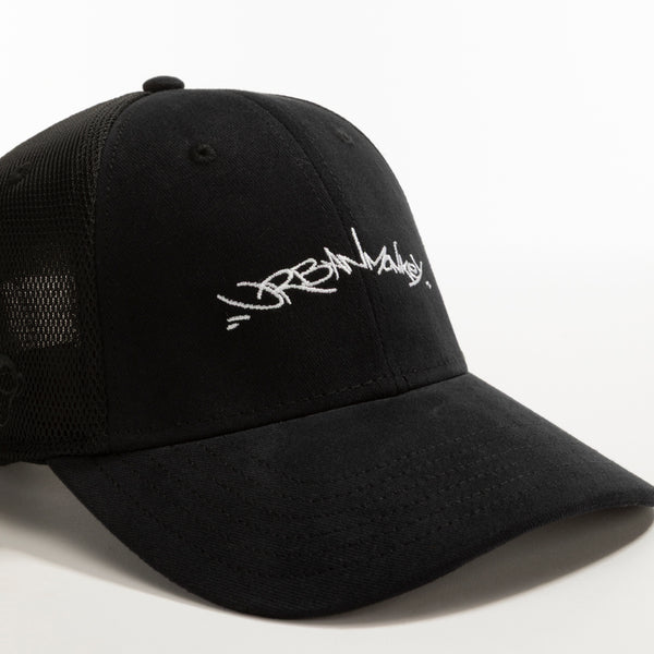Black Suede Embroidered Handwritten Logo Baseball Cap – Adjustable Fit