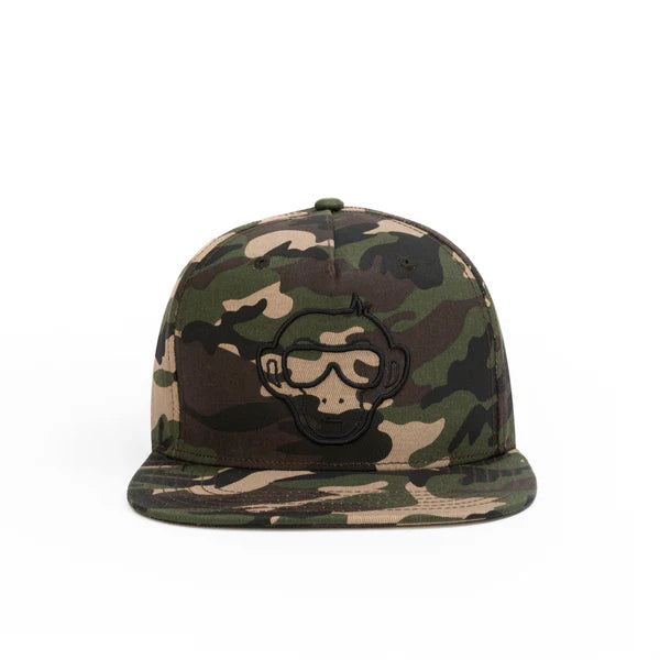 Camouflage Embroidered Monkey Snapback Cap – Flat Brim Streetwear Hat