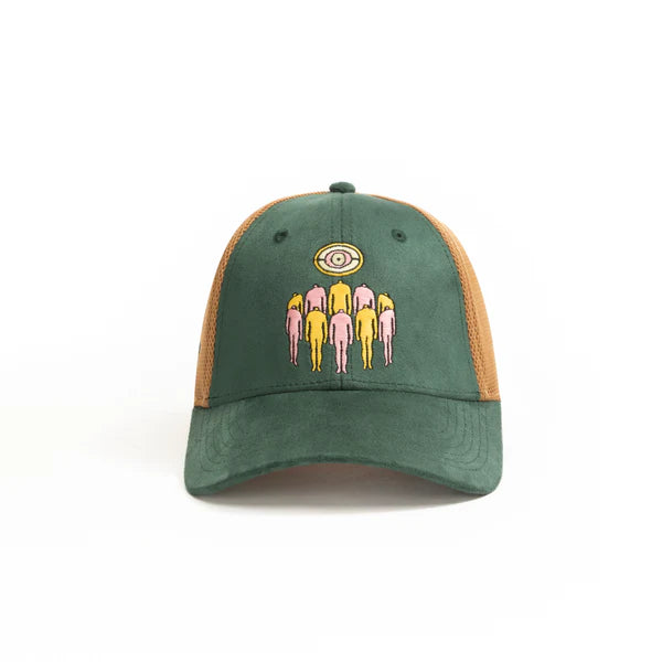 Green & Tan Embroidered Graphic Trucker Cap – Adjustable Mesh Baseball Hat
