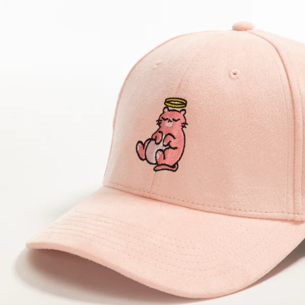 Pink Suede Embroidered Lazy Cat Baseball Cap – Adjustable Classic Fit