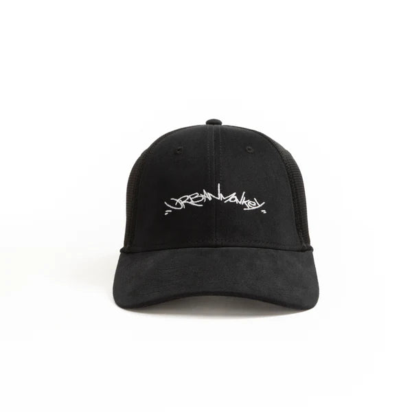 Black Suede Embroidered Handwritten Logo Baseball Cap – Adjustable Fit