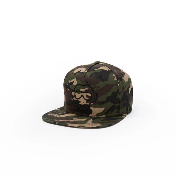 Camouflage Embroidered Monkey Snapback Cap – Flat Brim Streetwear Hat