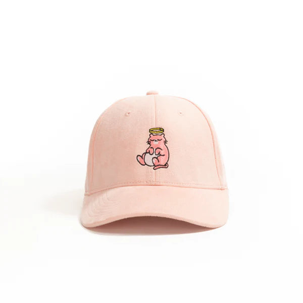 Pink Suede Embroidered Lazy Cat Baseball Cap – Adjustable Classic Fit